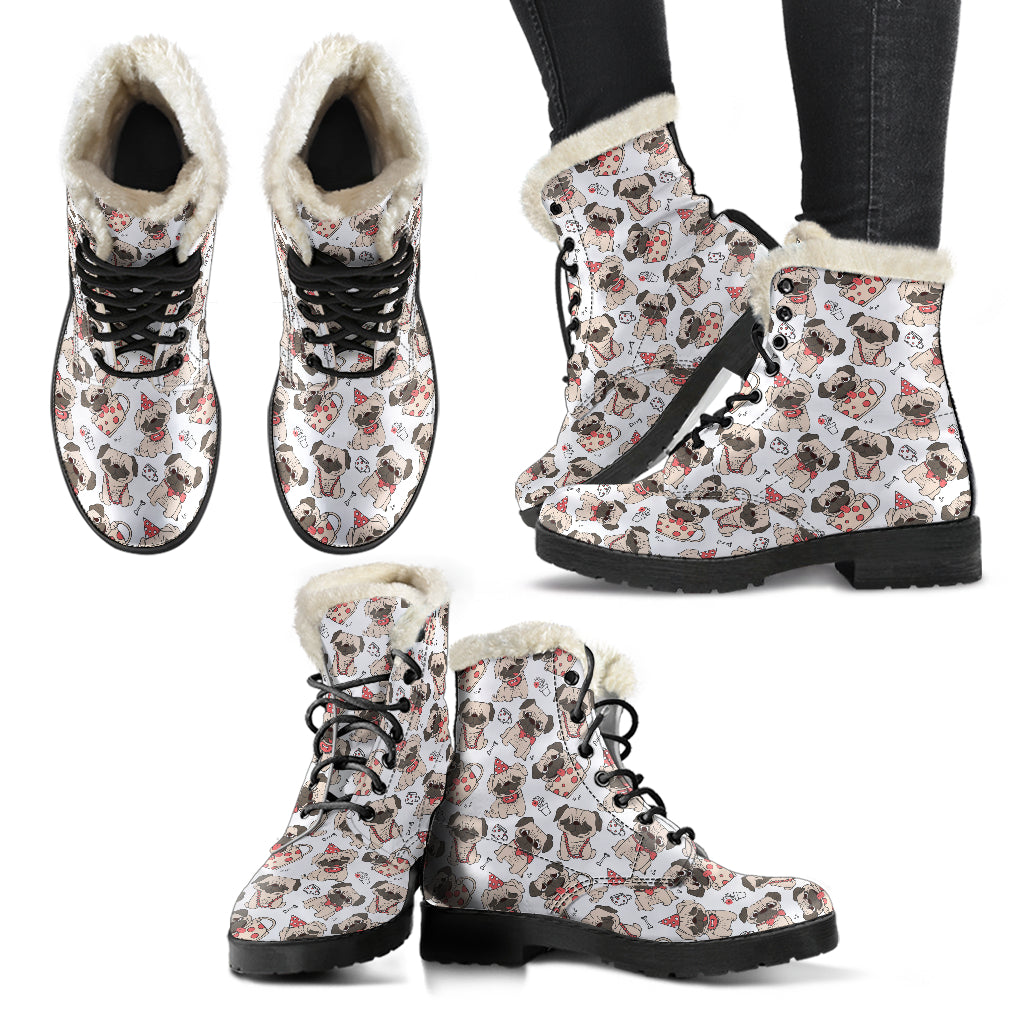 Party Pugs Womens Faux Fur Leather Boots