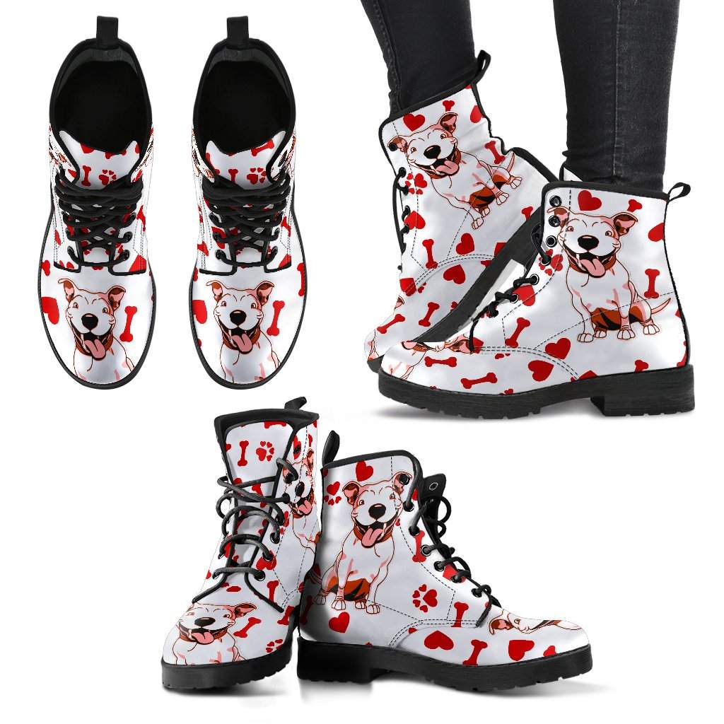 Cute Pitbull Love Women's Leather Boots - KiwiLou