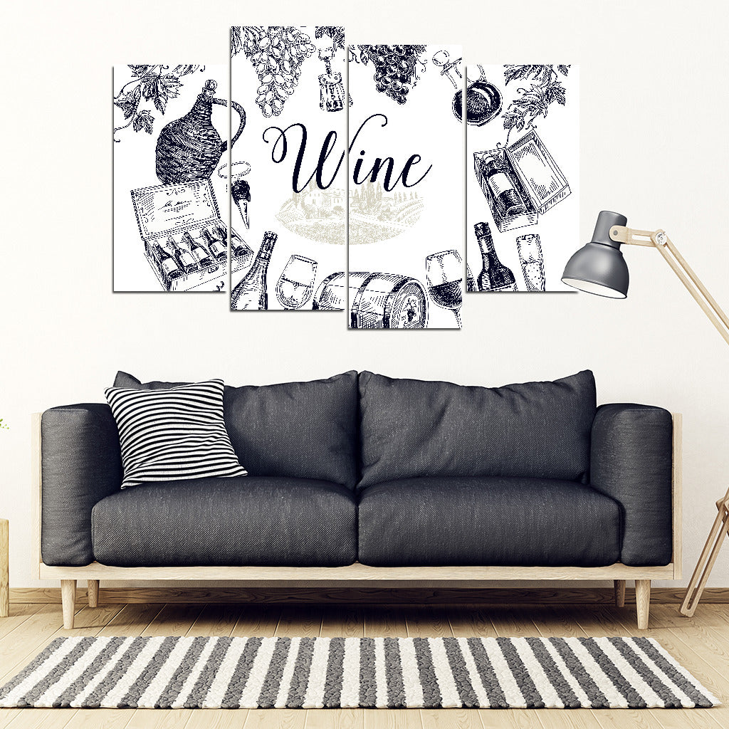 Wine Vineyard 4 Piece Framed Canvas