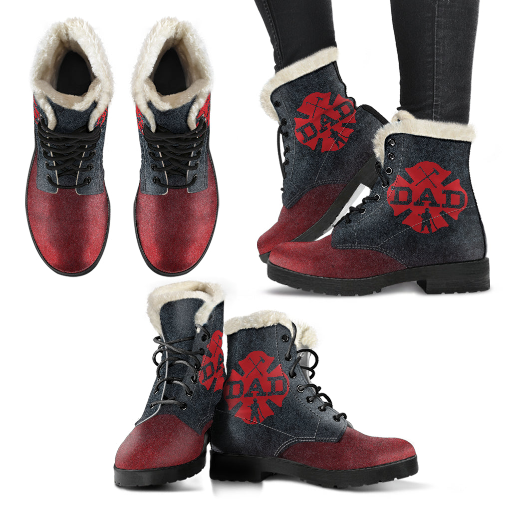 Firefighter Dad Faux Fur Leather Boots