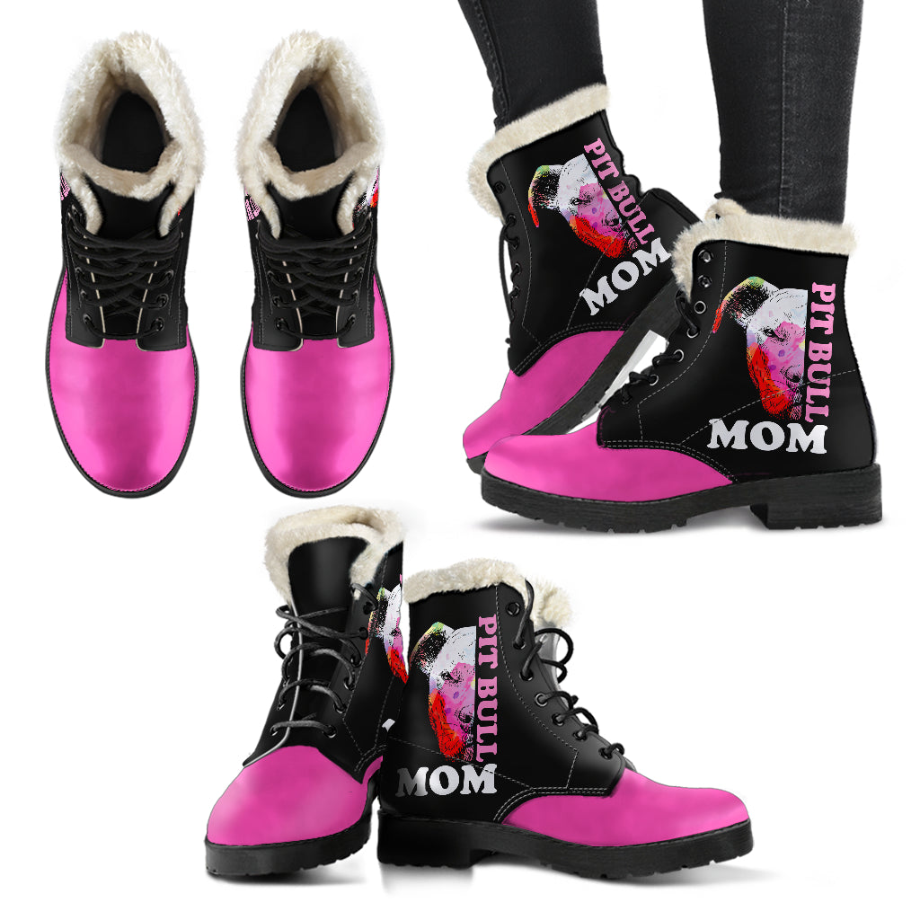 Pit Bull Mom Faux Fur Leather Boots