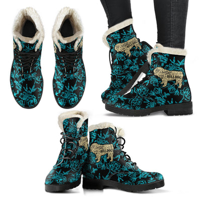 Life Is Better With A Bulldog Womens Faux Fur Leather Boots