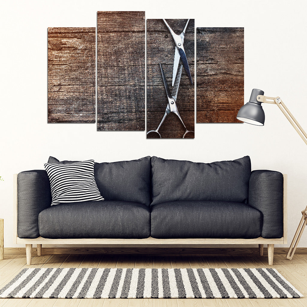 Rustic Shears 4 Piece Framed Canvas - Hairstylist Bestseller