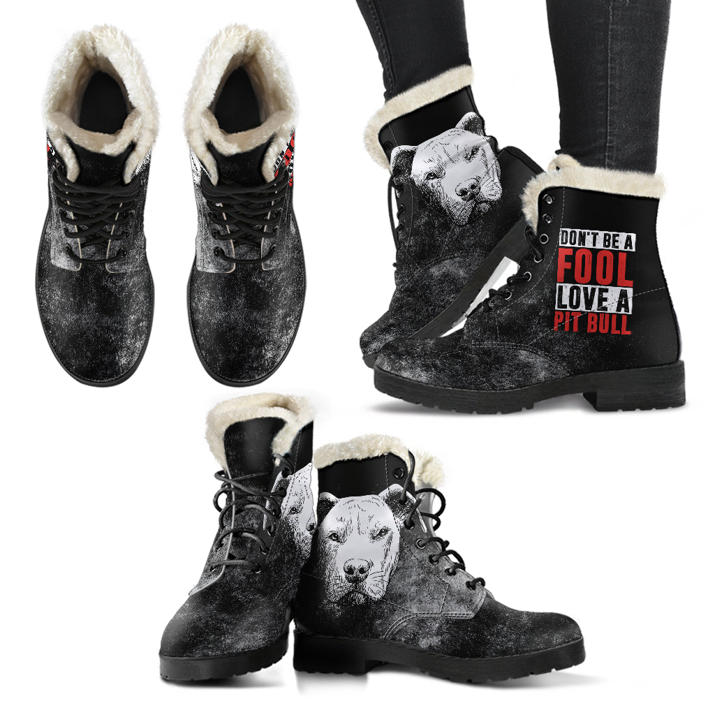 Love A Pit Womens Faux Fur Leather Boots