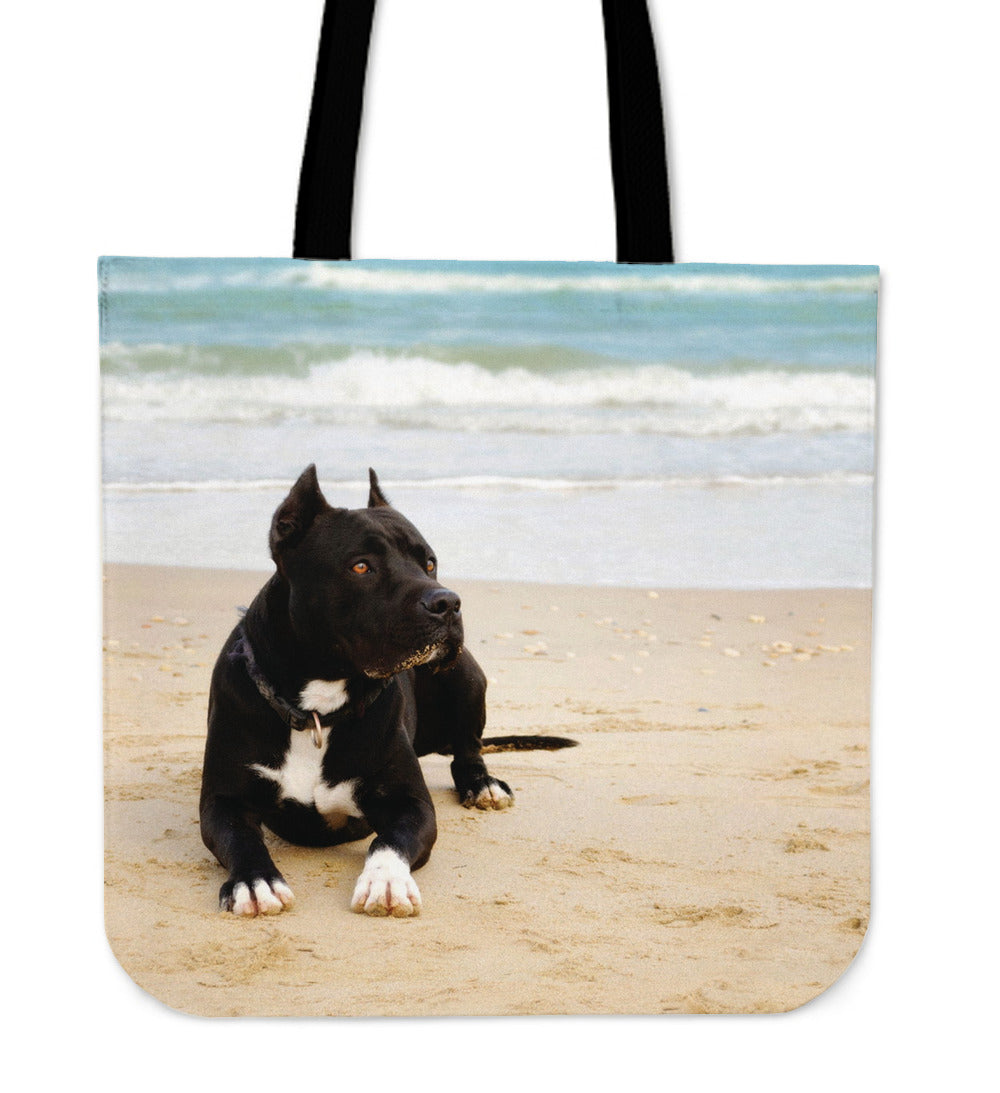 Pit Bull on Beach Tote Bag