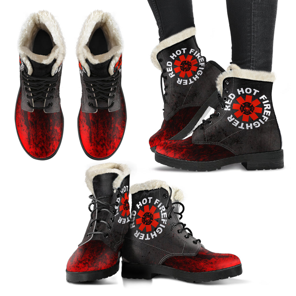 Red Hot Firefighter Womens Faux Fur Leather Boots