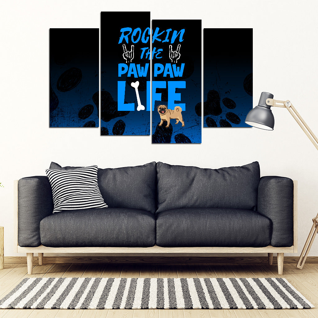 Rockin Paw Paw Life Pug 4 Piece Framed Canvas