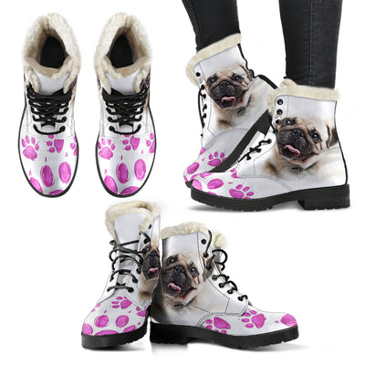 Pug Paws Womens Faux Fur Leather Boots
