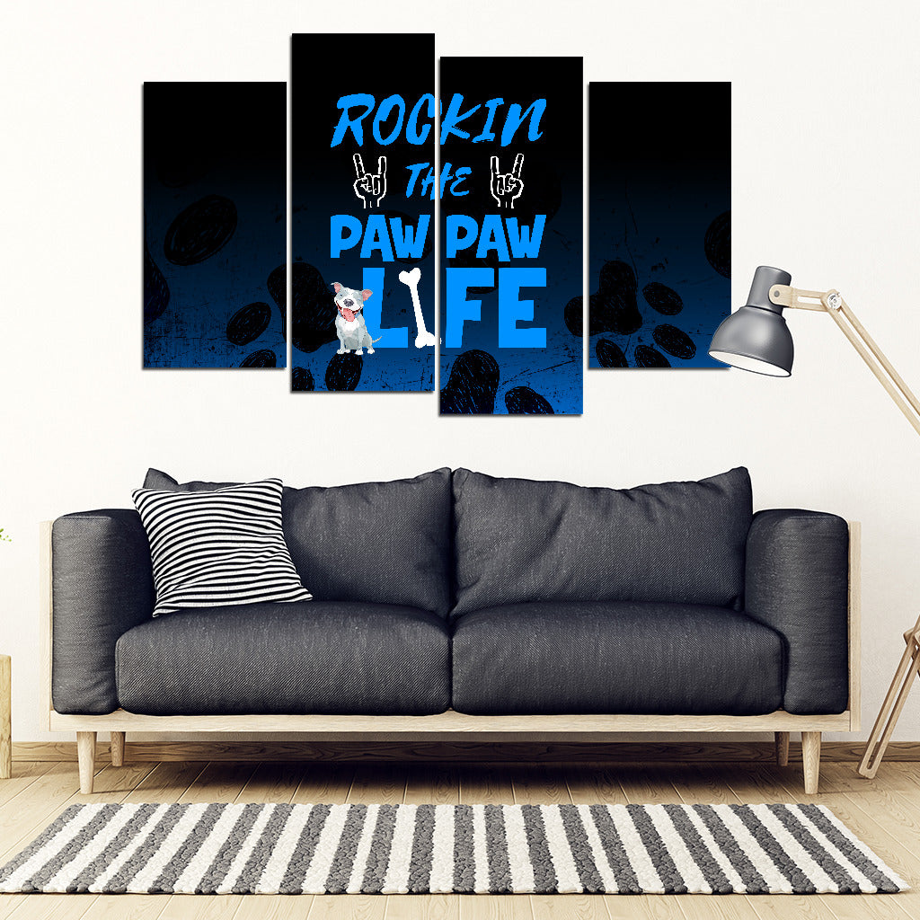 Rockin Paw Paw Life Pitbull 4 Piece Framed Canvas