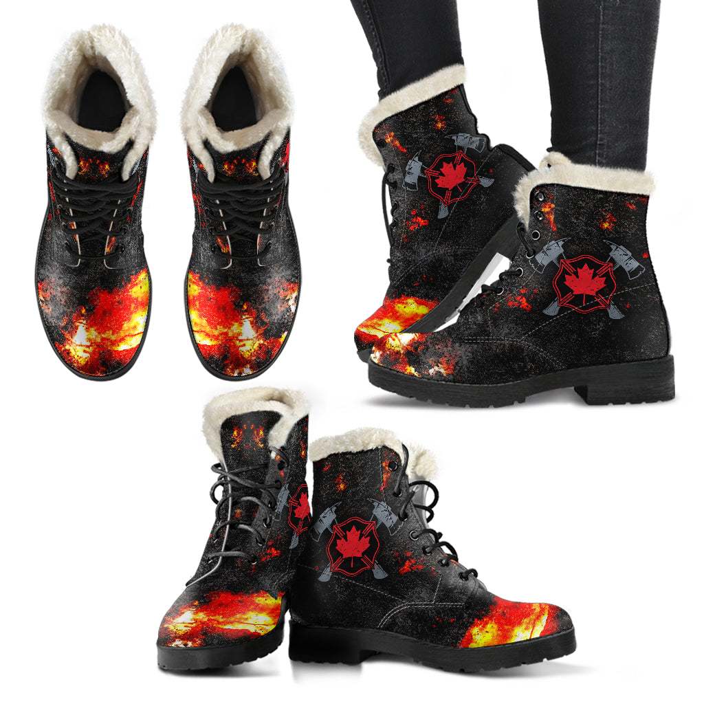 Canadian Firefighter Mens Faux Fur Leather Boots