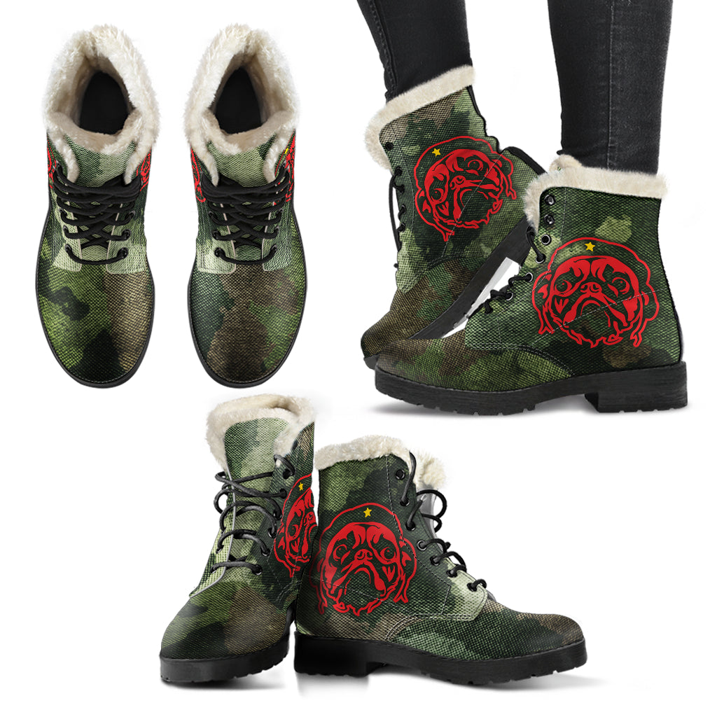 Army Pug Womens Faux Fur Leather Boots