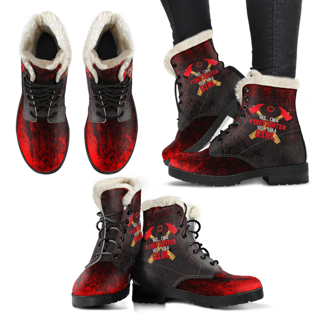 Firefighter Girl Faux Fur Leather Boots