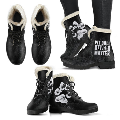 Pit Bull Lives Matter Mens Faux Fur Leather Boots