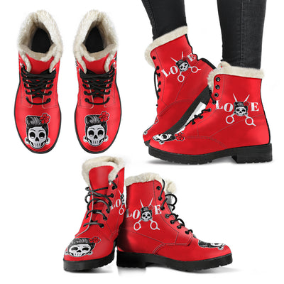 Love Hair Skull Womens Faux Fur Leather Boots