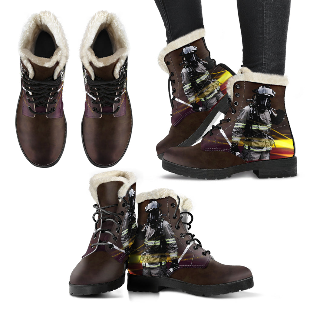 Firefighter Womens Faux Fur Leather Boots