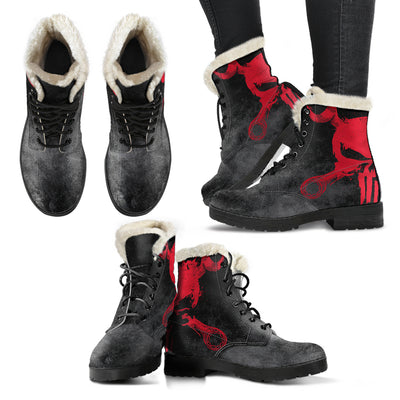 Mechanic Skull Mens Faux Fur Leather Boots