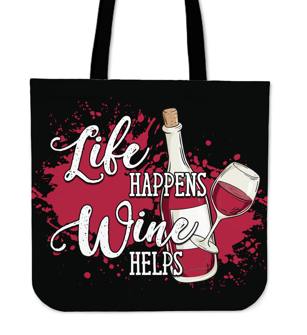 Life Happens Wine Helps Tote Bag - wine bestseller