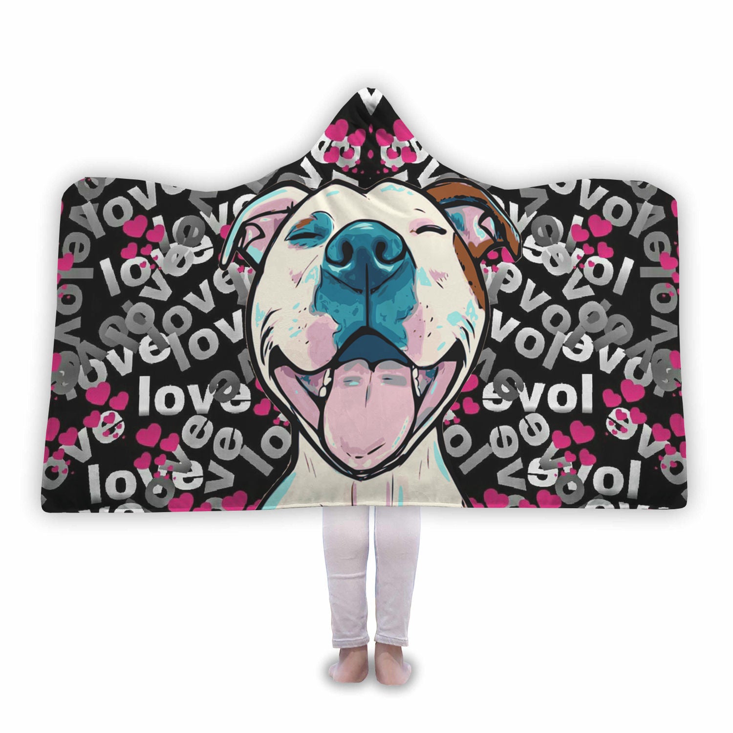 Colourful Pitbull Love Hooded Blanket