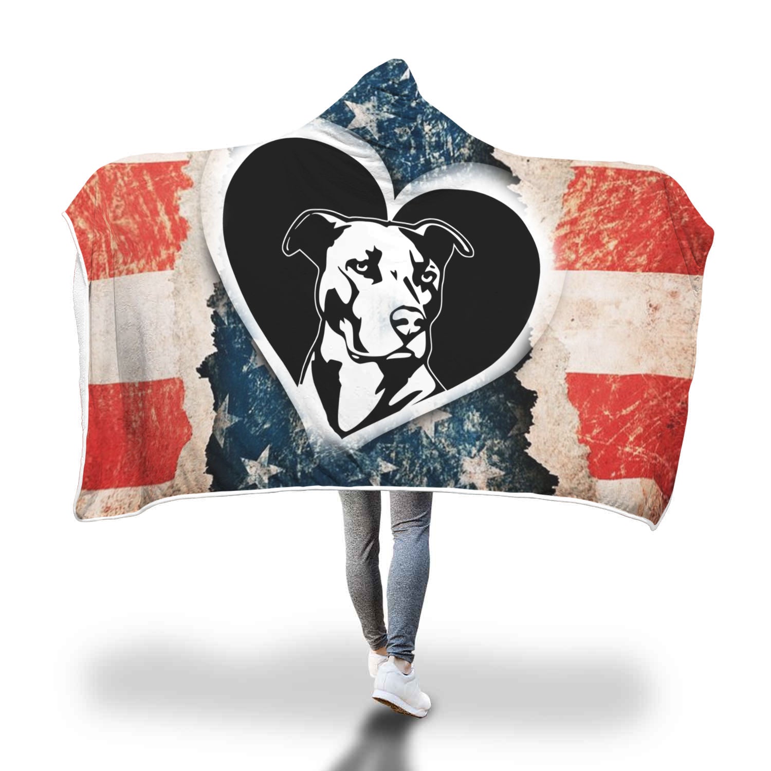 American Love Pitbull Hooded Blanket