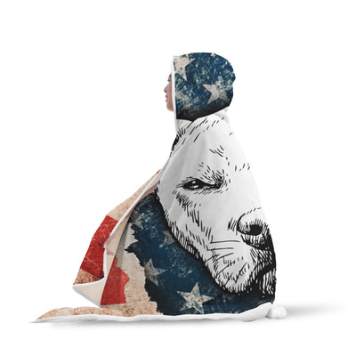 Pitbull Face American Flag Hooded Blanket