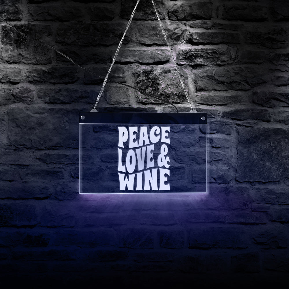 Peace Love & Wine LED Neon Hanging Board