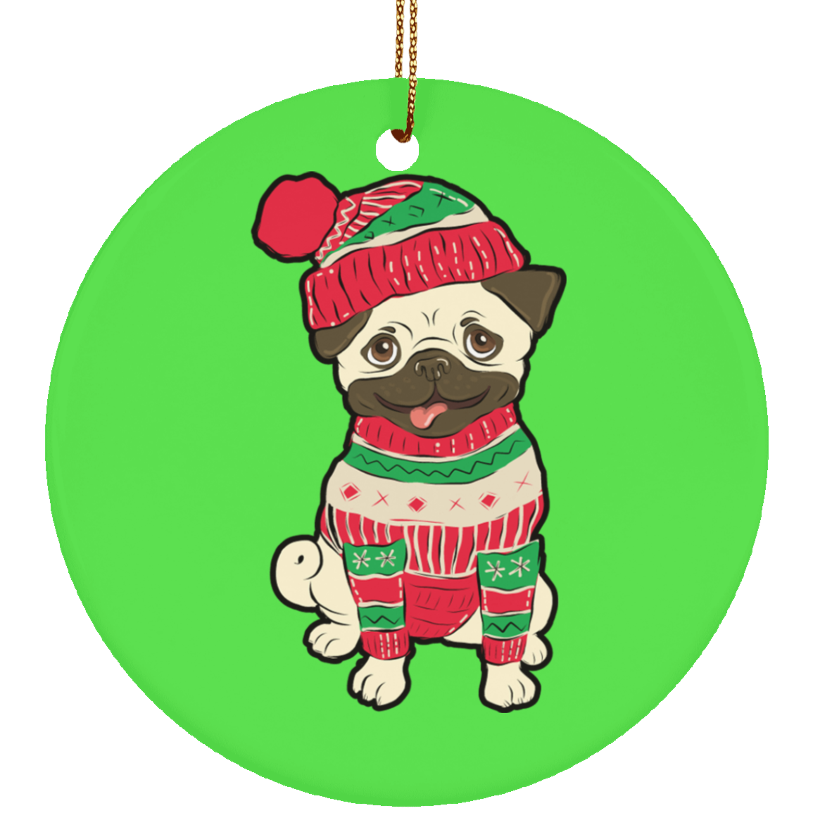 Ugly Xmas Pug Ornament