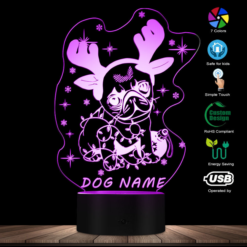 Custom X'mas Pug Deer 3D LED Night Light
