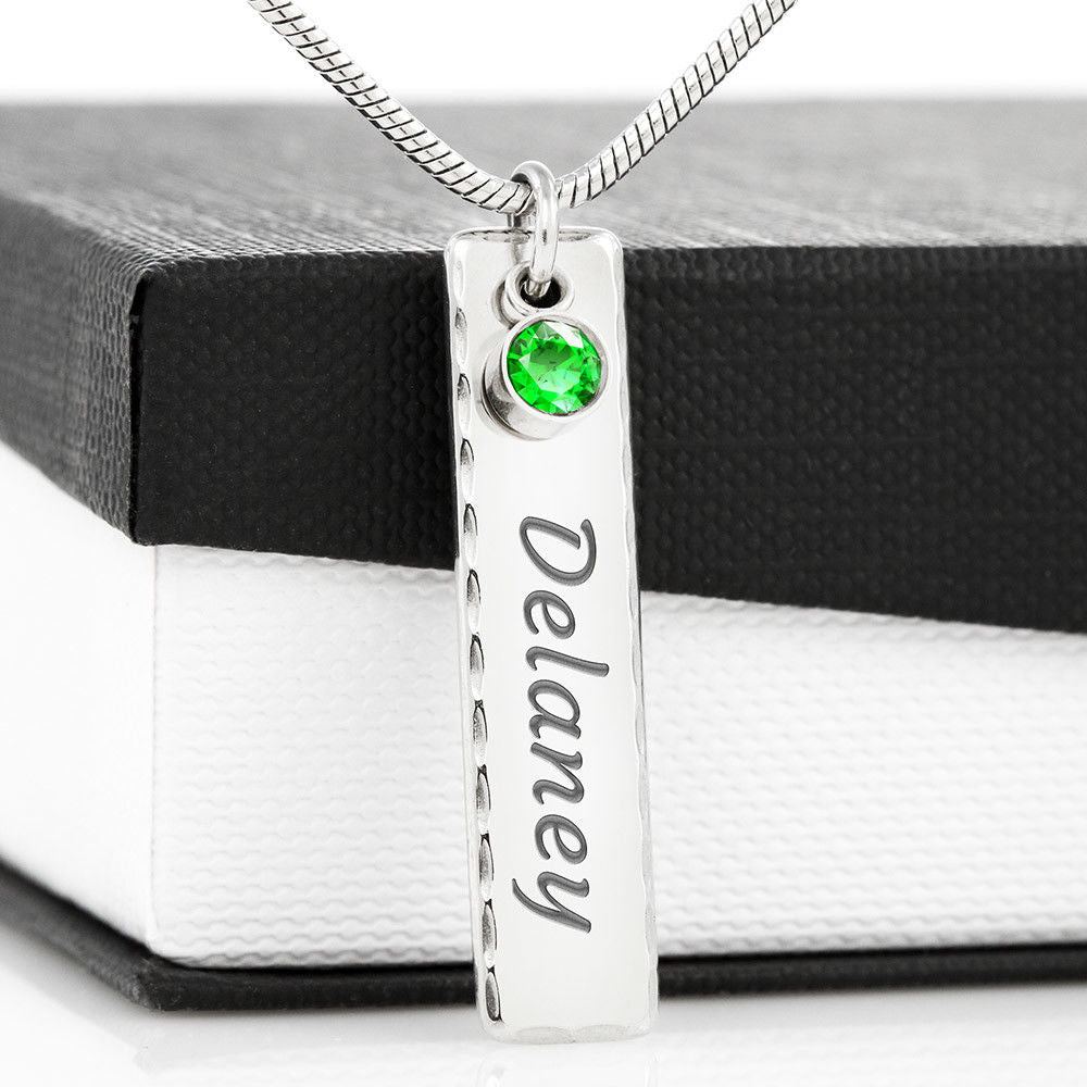 Personalized Name and Birthstone Vertical Pendant