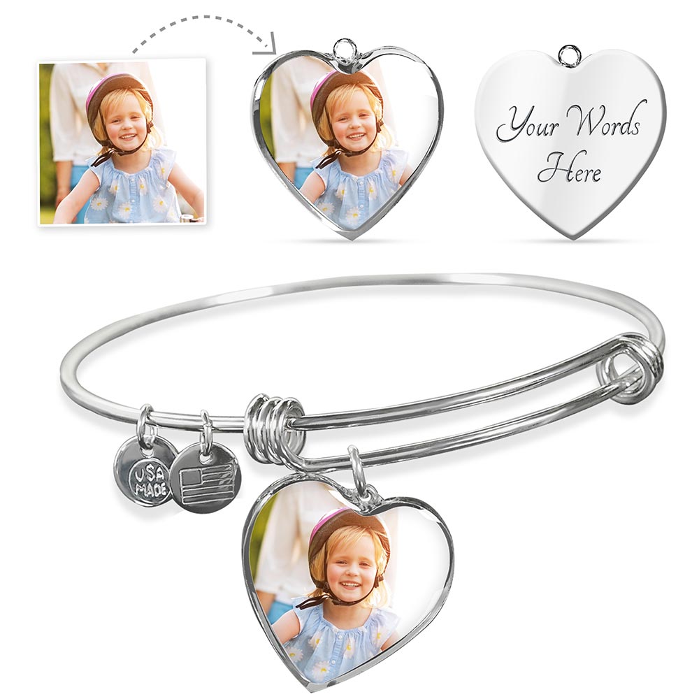 Personalized Luxury Bangle with Heart Pendant