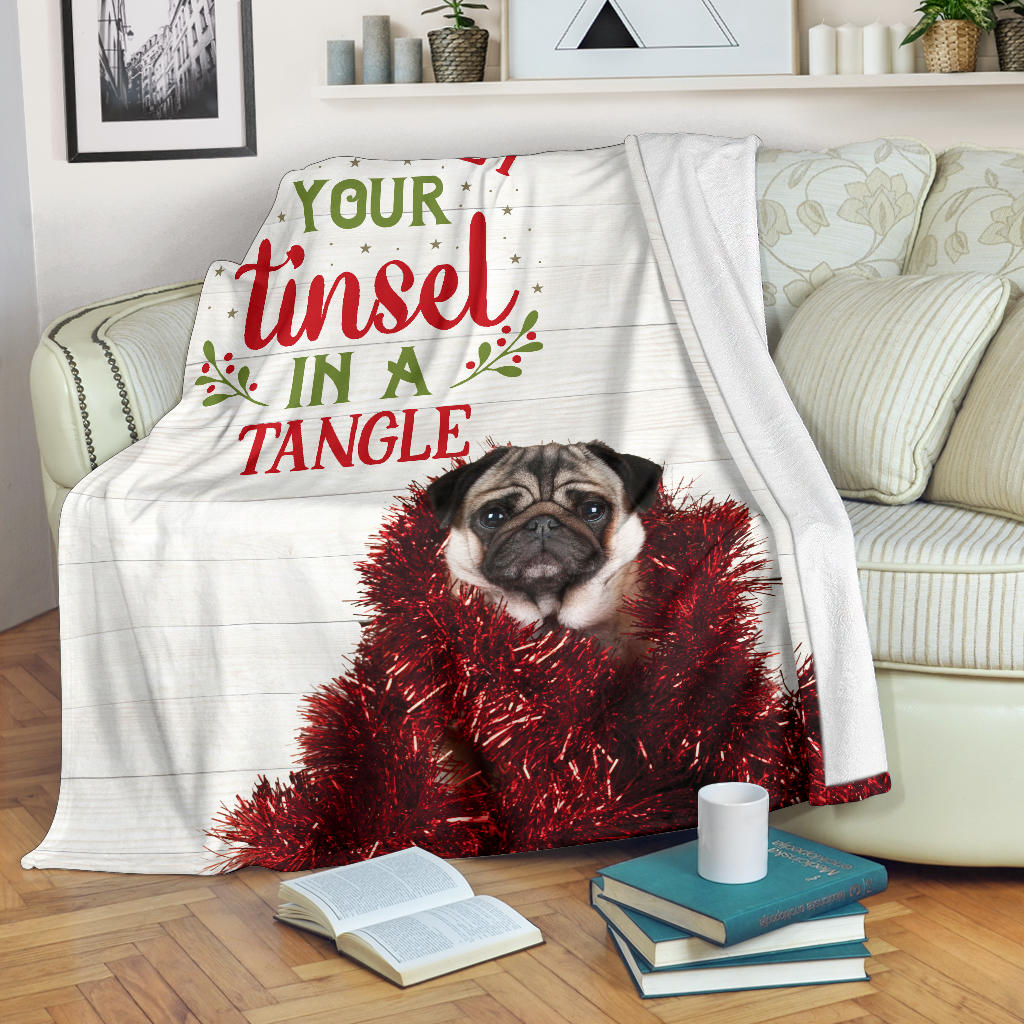 Don't Get Your Tinsel in a Tangle Pug Premium Blanket