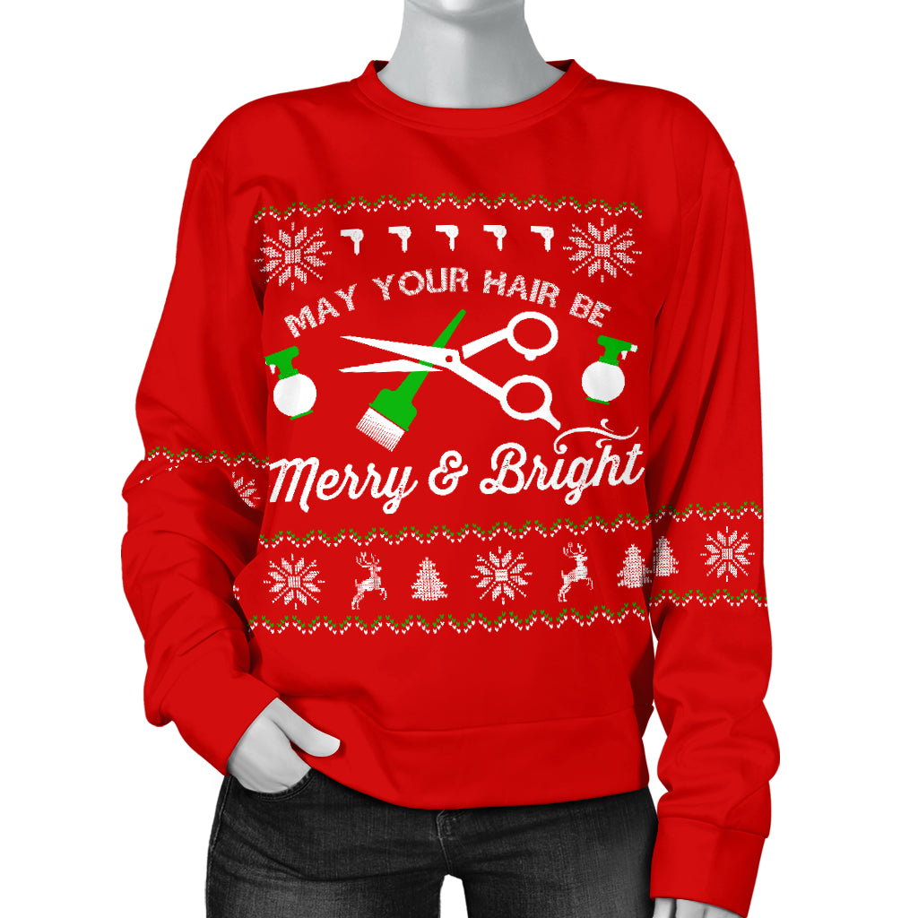 Merry and Bright Hair Women's Ugly Xmas Sweater