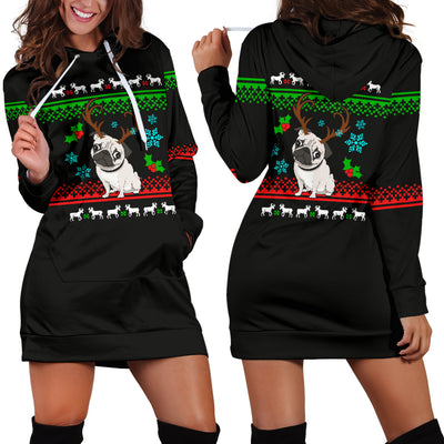 Reindeer Pug Hoodie Dress