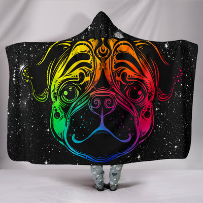 Colorful Pug Face Hooded Blanket