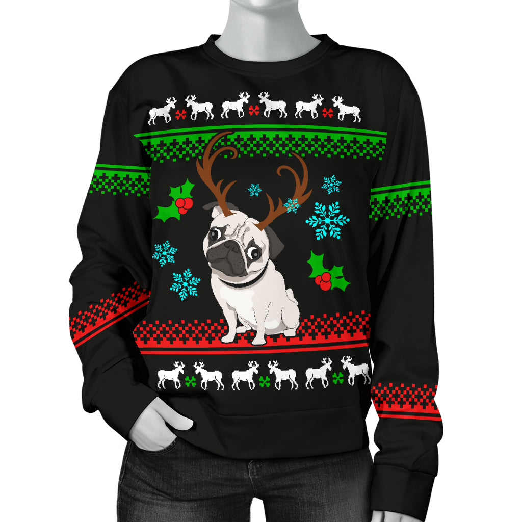 Reindeer Pug Women's Ugly Xmas Sweater