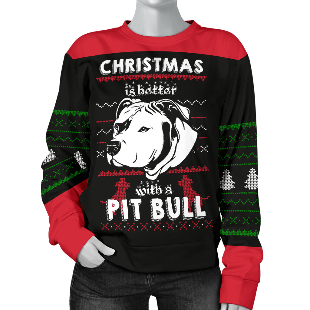 Better With A Pit Bull Women's Ugly Xmas Sweater