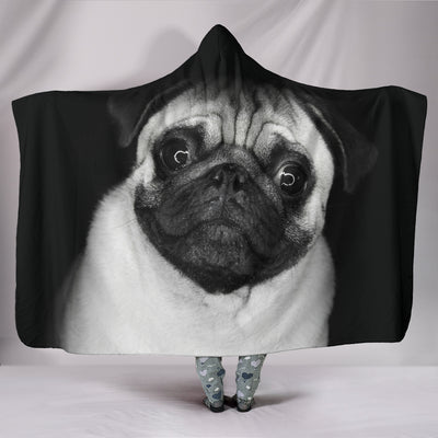 Black and White Pug Hooded Blanket