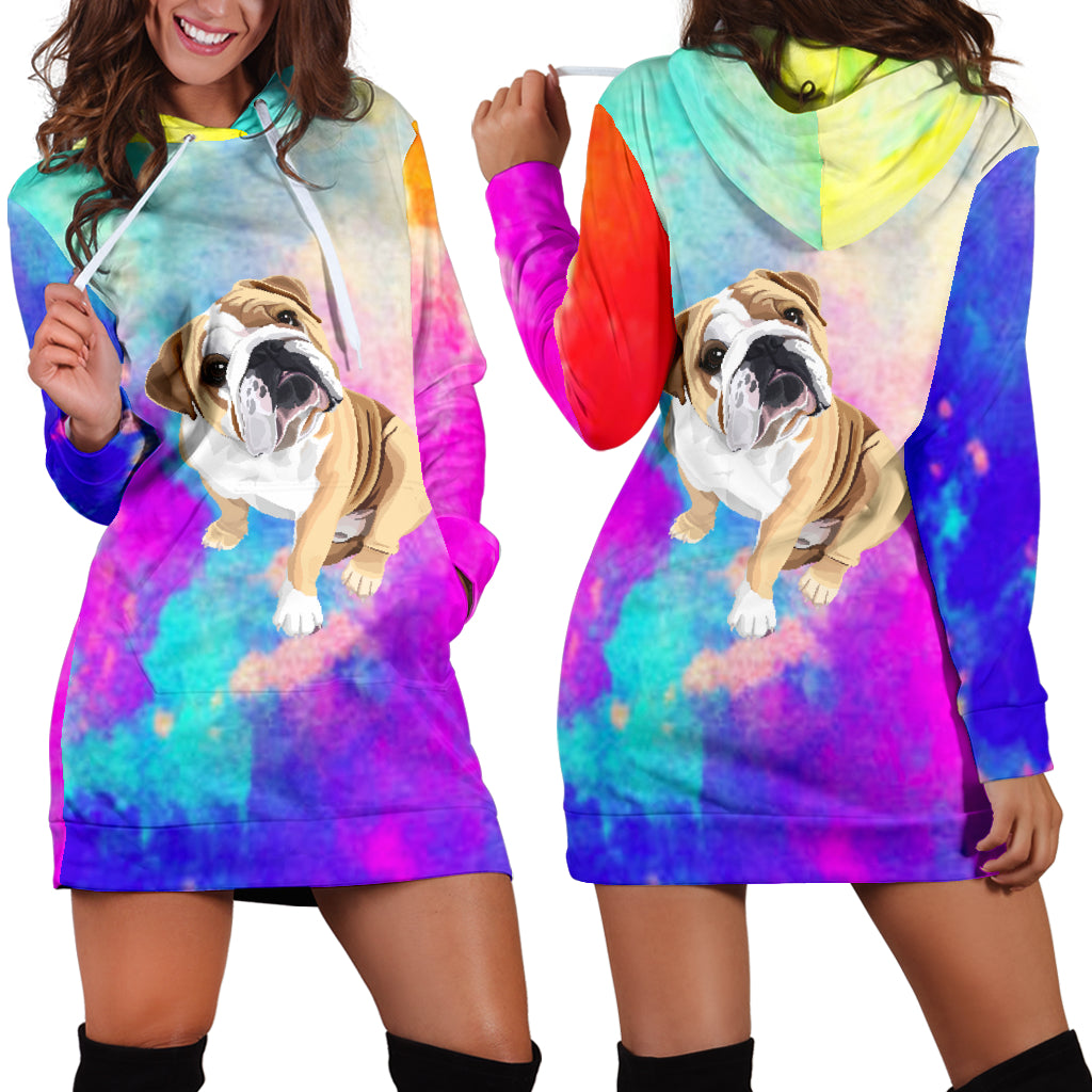 Rainbow Bulldog Hoodie Dress