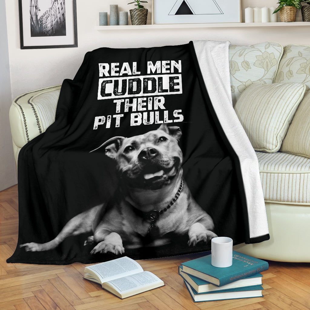 Real Men Cuddle Their Pit Bulls Premium Blanket