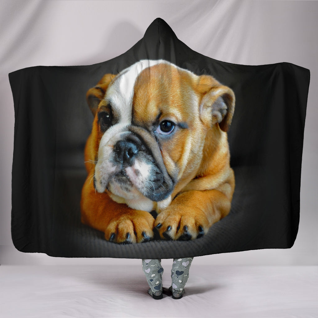 Bulldog Puppy Hooded Blanket