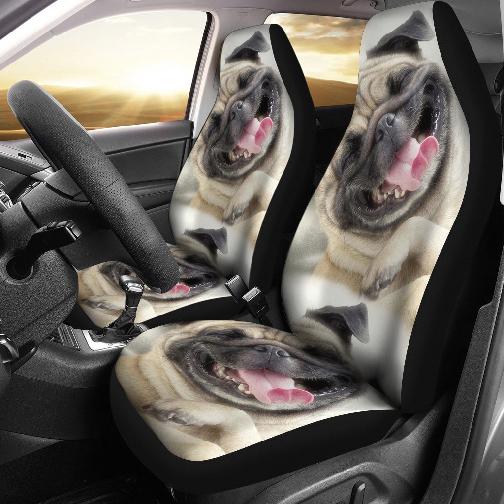 Smiling Pug Car Seat Covers (set of 2)