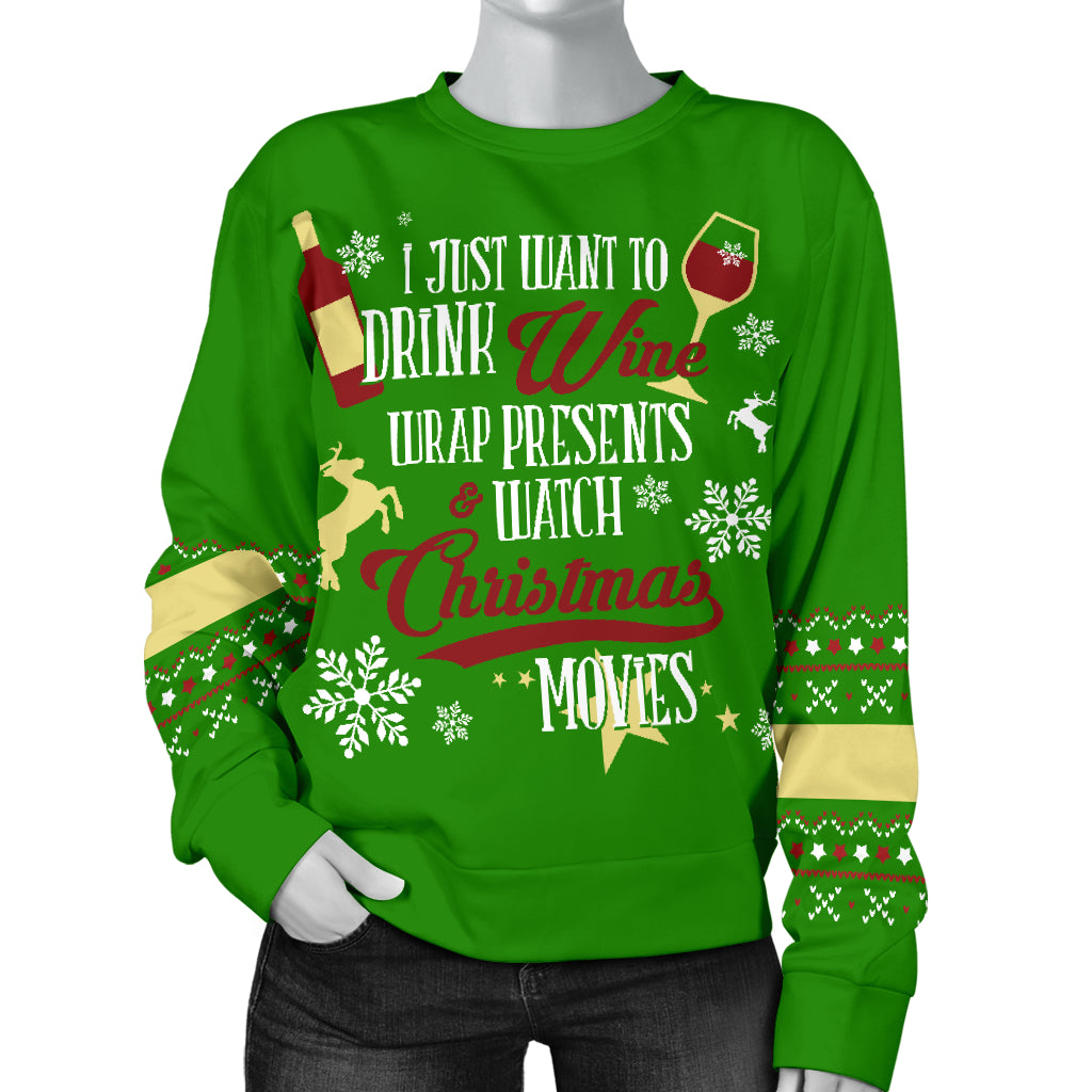 Drink Wine Wrap Presents Women's Ugly Xmas Sweater