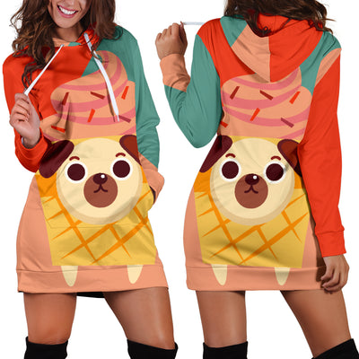 Ice Cream Pug Hoodie Dress