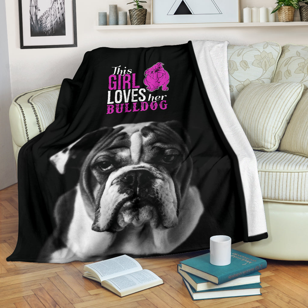 This Girl Loves Her Bulldog Premium Blanket - bulldog bestseller