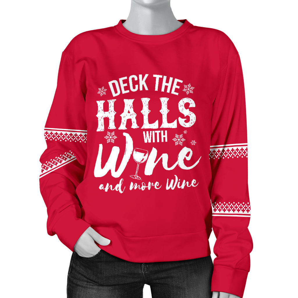 Deck The Halls With Wine Women's Ugly Xmas Sweater