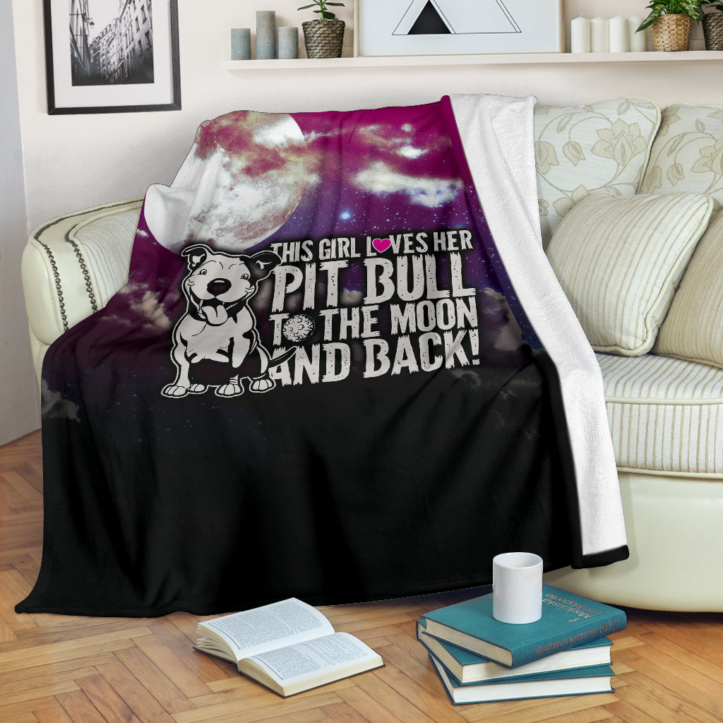 Loves Her Pit Bull To The Moon and Back Premium Blanket