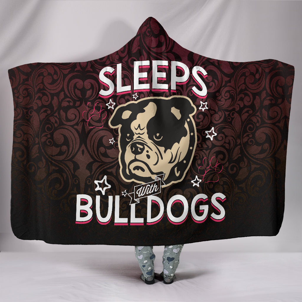 Sleeps With Bulldogs Hooded Blanket