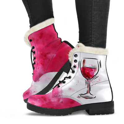 Red Wine Womens Faux Fur Leather Boots