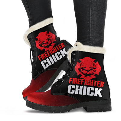 Firefighter Chick Womens Faux Fur Leather Boots