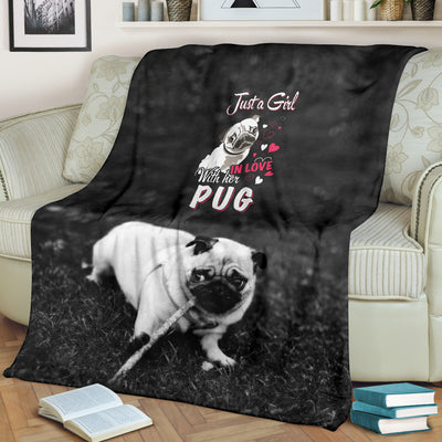 Just A Girl in Love With Her Pug Premium Blanket