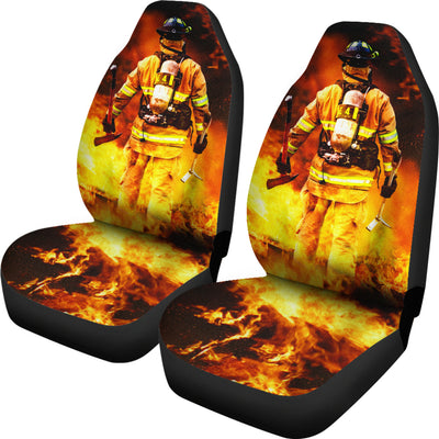 Firefighter In Flames Car Seat Covers (set of 2)